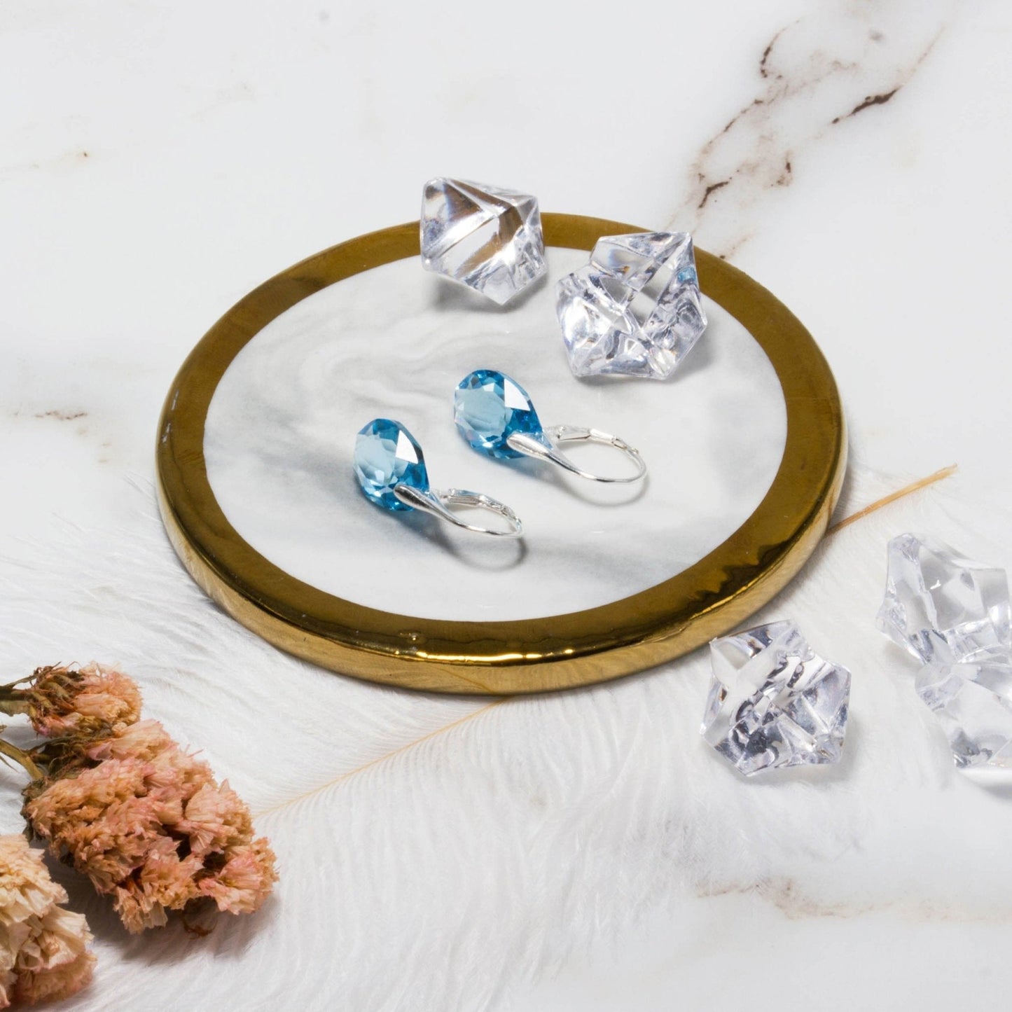 Sterling Silver Aquamarine Drop Earrings Created with Zircondia® Crystals