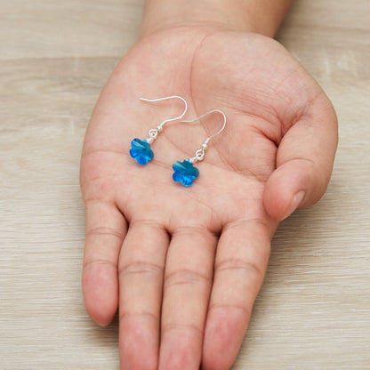 Sterling Silver Aquamarine Flower Earrings Created with Zircondia® Crystals