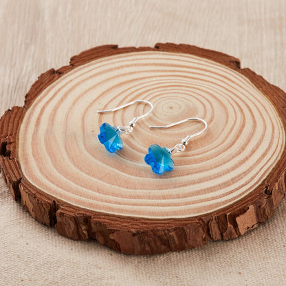 Sterling Silver Aquamarine Flower Earrings Created with Zircondia® Crystals