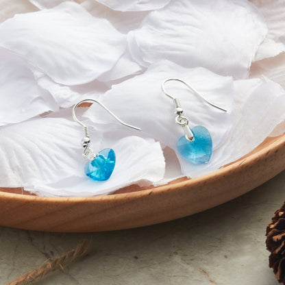 Sterling Silver Aquamarine Heart Earrings Created with Zircondia® Crystals