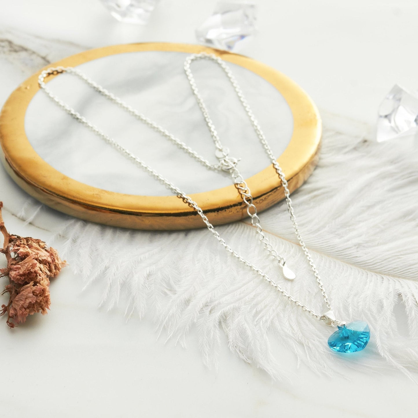 Sterling Silver Aquamarine Heart Necklace Created with Zircondia® Crystals