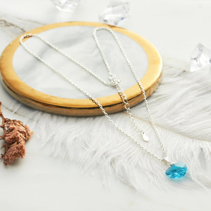 Sterling Silver Aquamarine Heart Necklace Created with Zircondia® Crystals