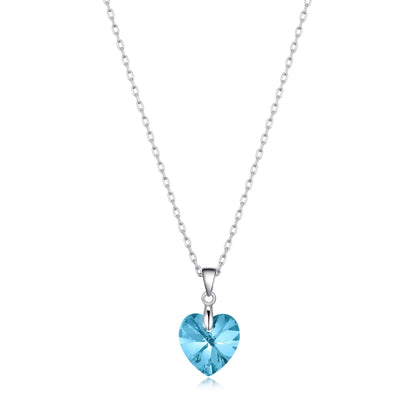 Sterling Silver Aquamarine Heart Necklace Created with Zircondia® Crystals