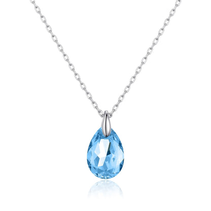 Sterling Silver Aquamarine Necklace Created with Zircondia® Crystals