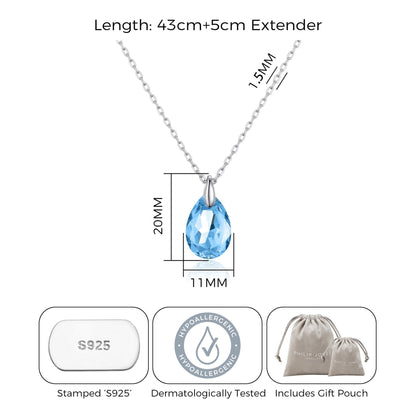 Collier en Argent Sterling et Aigue-marine créé avec des Cristaux Zircondia®