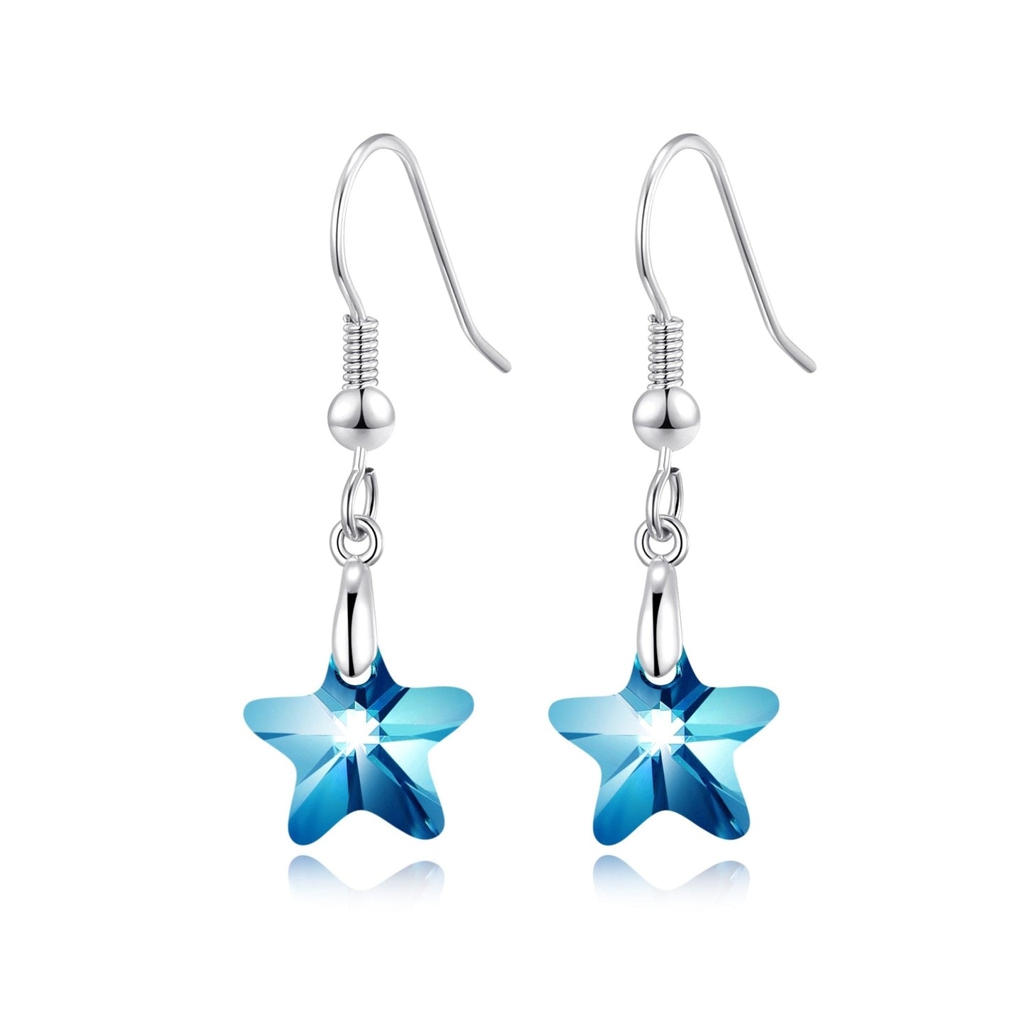Sterling Silver Aquamarine Star Earrings Created with Zircondia® Crystals