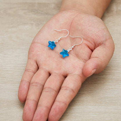 Sterling Silver Aquamarine Star Earrings Created with Zircondia® Crystals