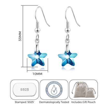 Sterling Silver Aquamarine Star Earrings Created with Zircondia® Crystals