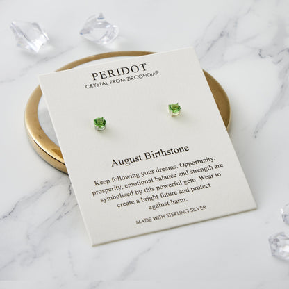 Sterling Silver August (Peridot) Birthstone Earrings Created with Zircondia® Crystals