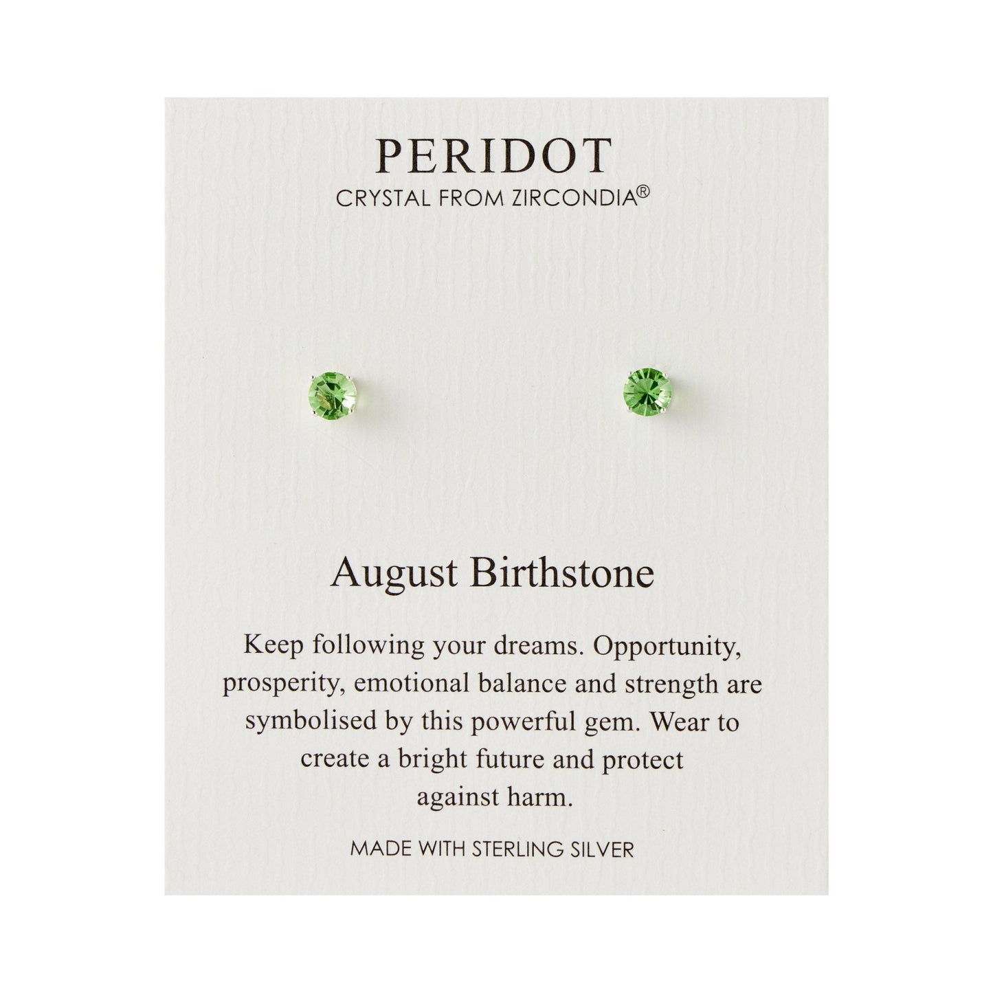 Sterling Silver August (Peridot) Birthstone Earrings Created with Zircondia® Crystals