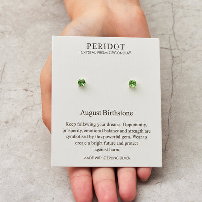 Sterling Silver August (Peridot) Birthstone Earrings Created with Zircondia® Crystals