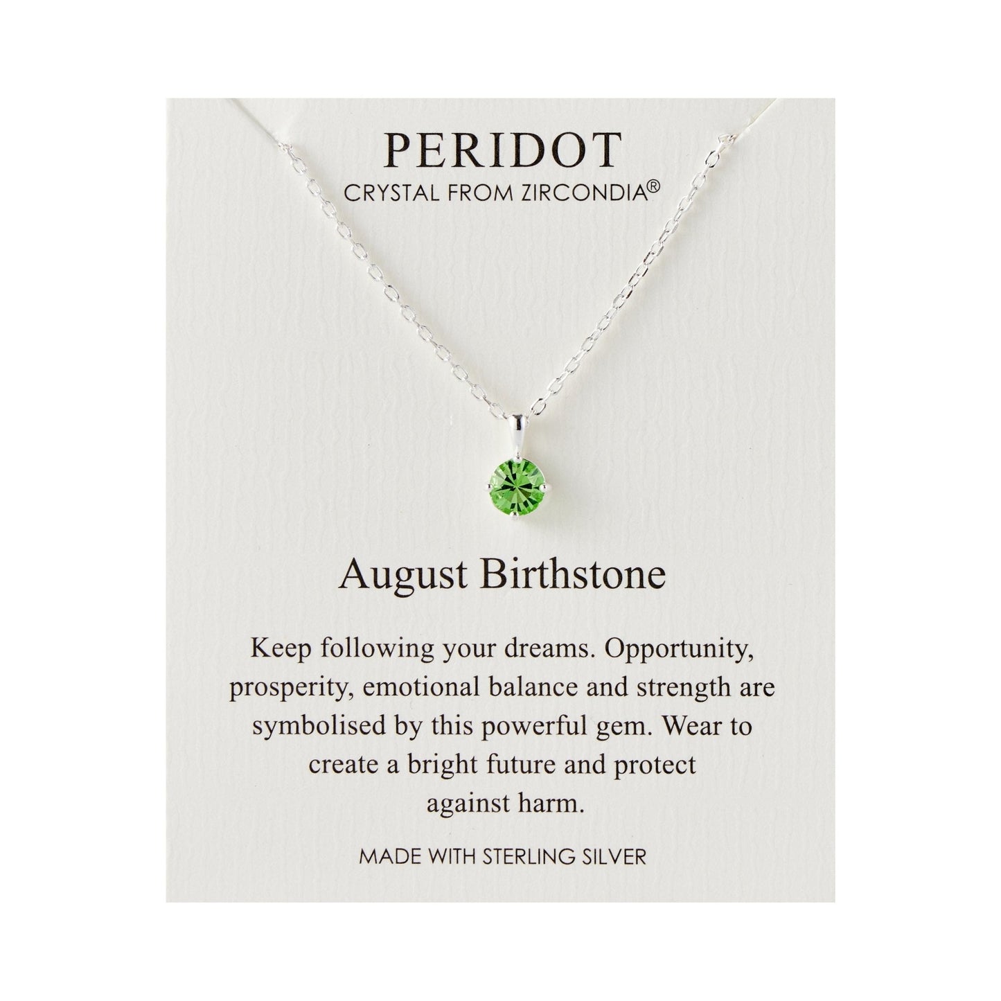 Sterling Silver August (Peridot) Birthstone Necklace Created with Zircondia® Crystals
