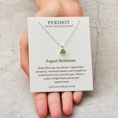 Sterling Silver August (Peridot) Birthstone Necklace Created with Zircondia® Crystals