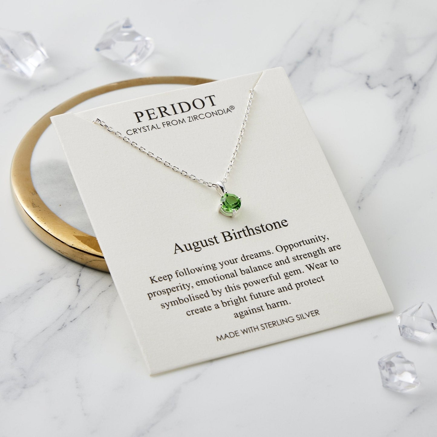 Sterling Silver August (Peridot) Birthstone Necklace Created with Zircondia® Crystals