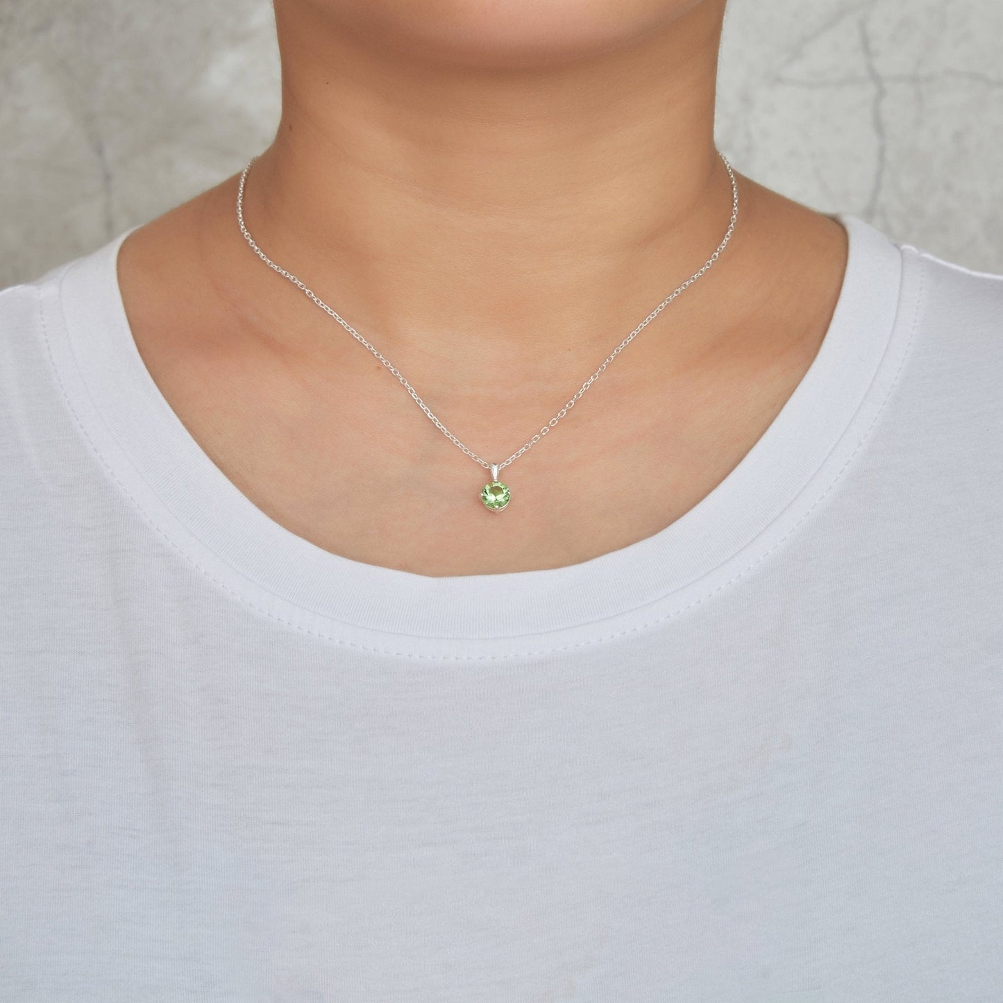 Sterling Silver August (Peridot) Birthstone Necklace Created with Zircondia® Crystals