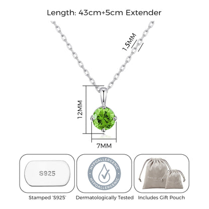 Sterling Silver August (Peridot) Birthstone Necklace Created with Zircondia® Crystals