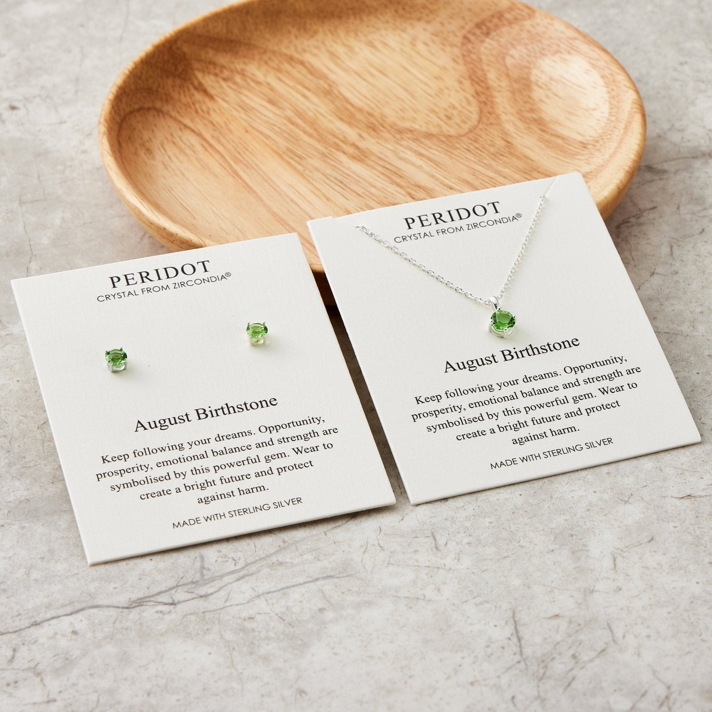 Sterling Silver August (Peridot) Birthstone Necklace & Earrings Set Created with Zircondia® Crystals