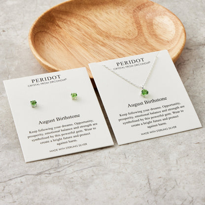 Sterling Silver August (Peridot) Birthstone Necklace & Earrings Set Created with Zircondia® Crystals
