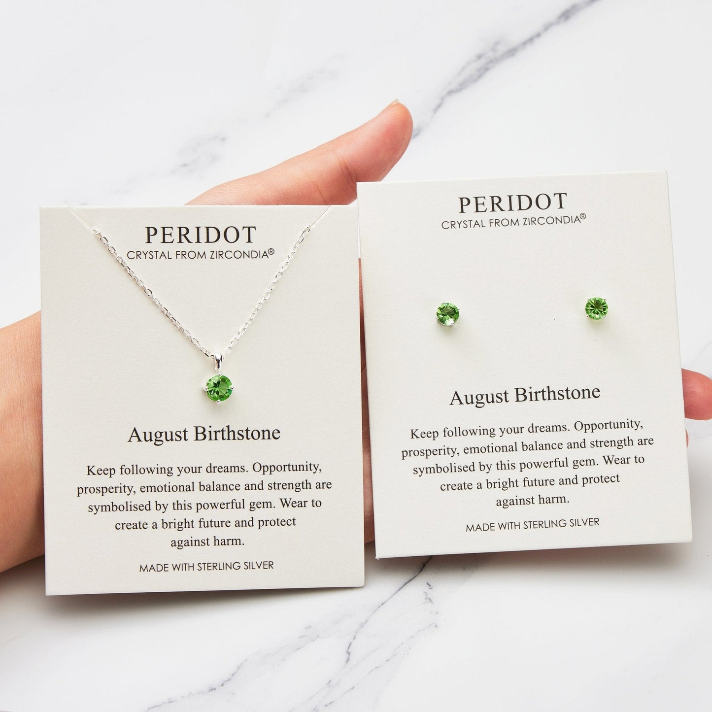 Sterling Silver August (Peridot) Birthstone Necklace & Earrings Set Created with Zircondia® Crystals
