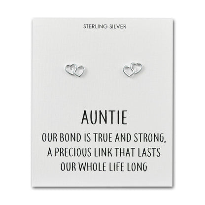 Sterling Silver Auntie Quote Heart Link Earrings