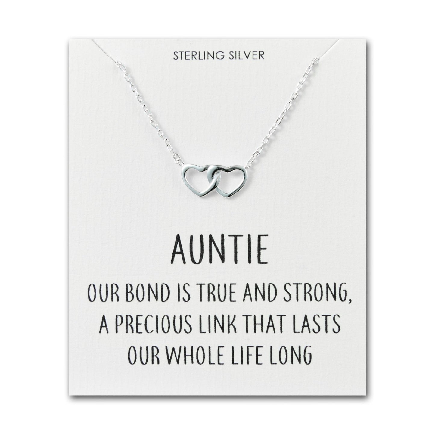 Sterling Silver Auntie Quote Heart Link Necklace