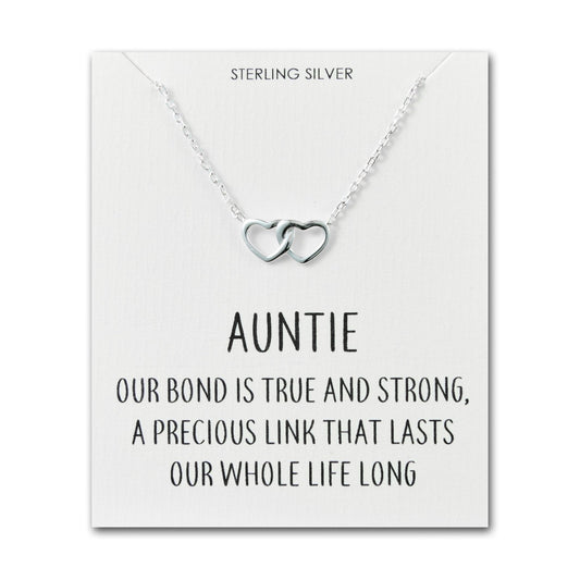 Sterling Silver Auntie Quote Heart Link Necklace