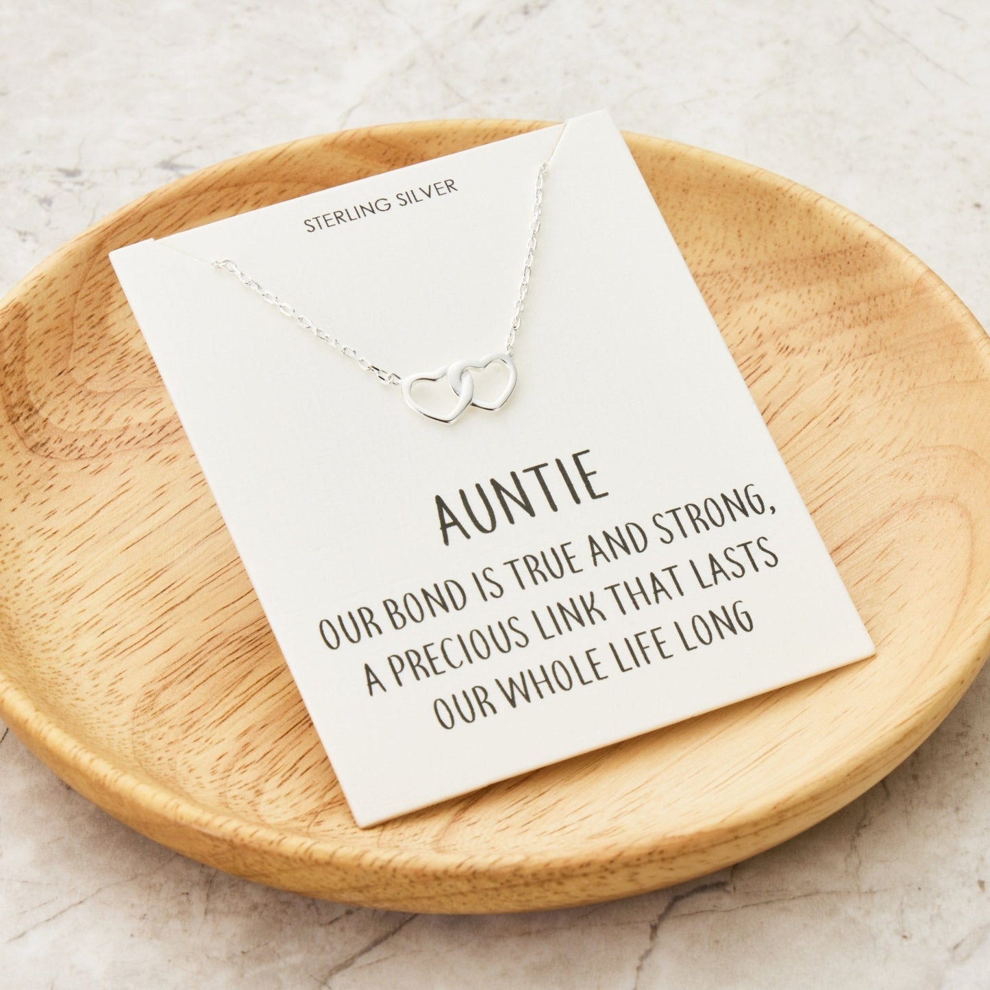 Sterling Silver Auntie Quote Heart Link Necklace