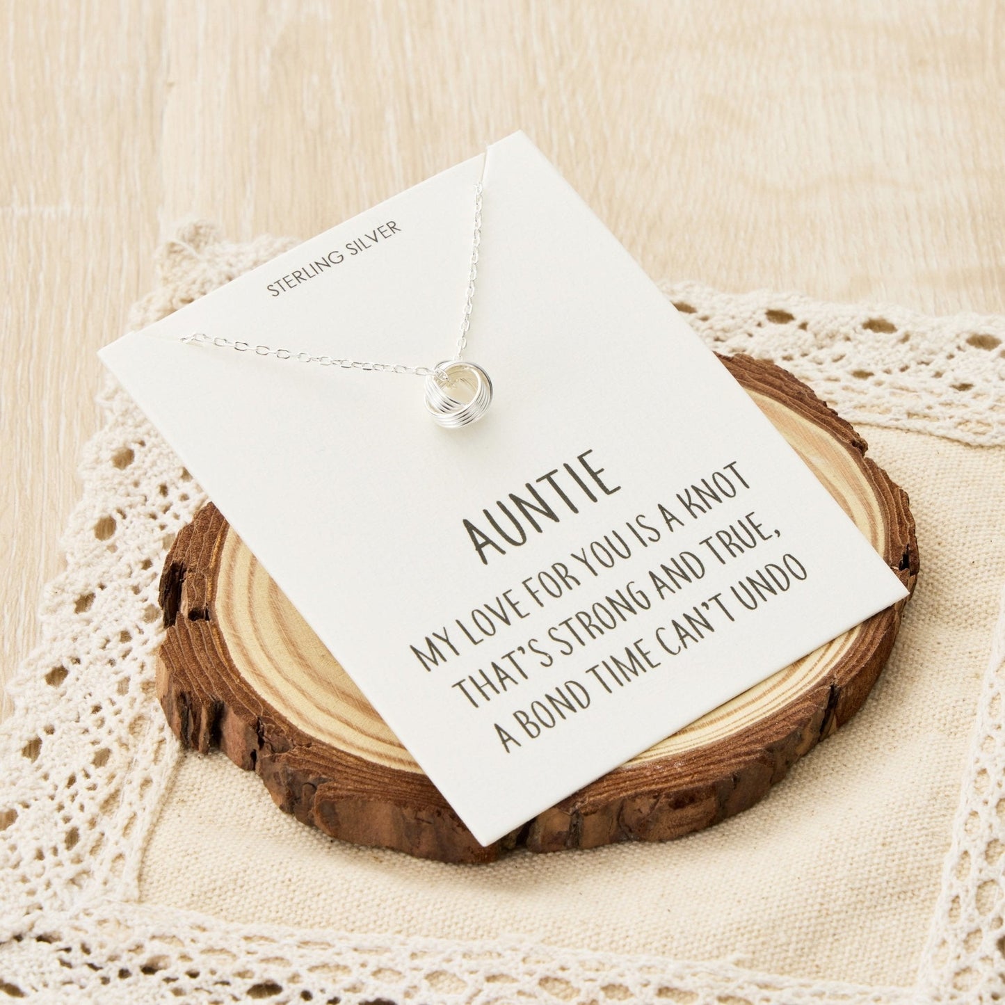 Collier Nœud Tante en Argent Sterling avec Citation
