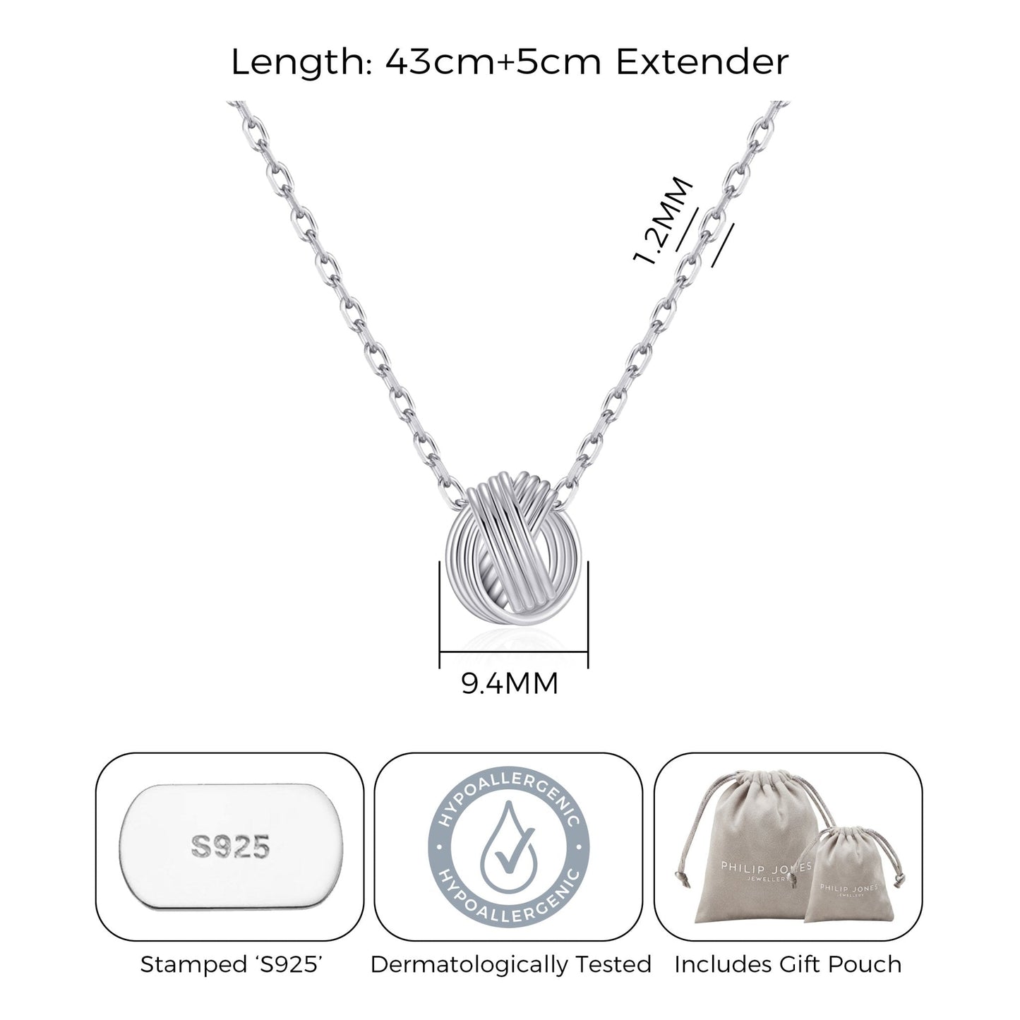 Sterling Silver Friendship Quote Knot Necklace