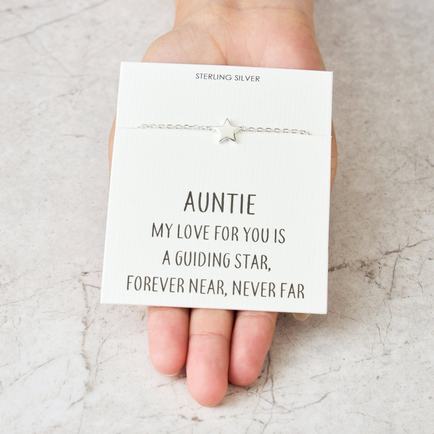 Sterling Silver Auntie Quote Star Bracelet