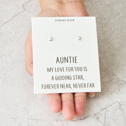 Sterling Silver Auntie Quote Star Earrings