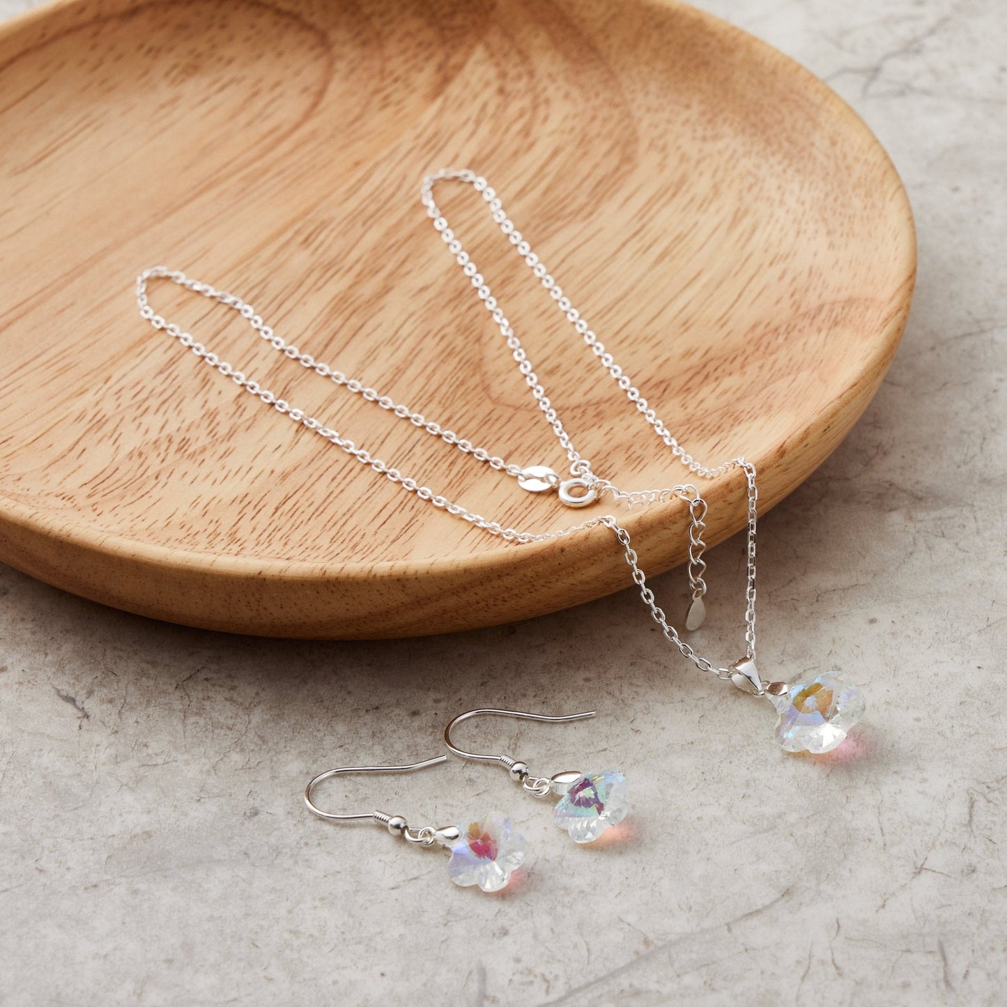 Sterling Silver Aurora Borealis Flower Set Created with Zircondia® Crystals