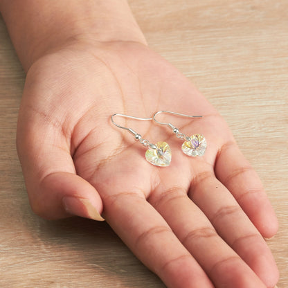 Sterling Silver Aurora Borealis Heart Earrings Created with Zircondia® Crystals