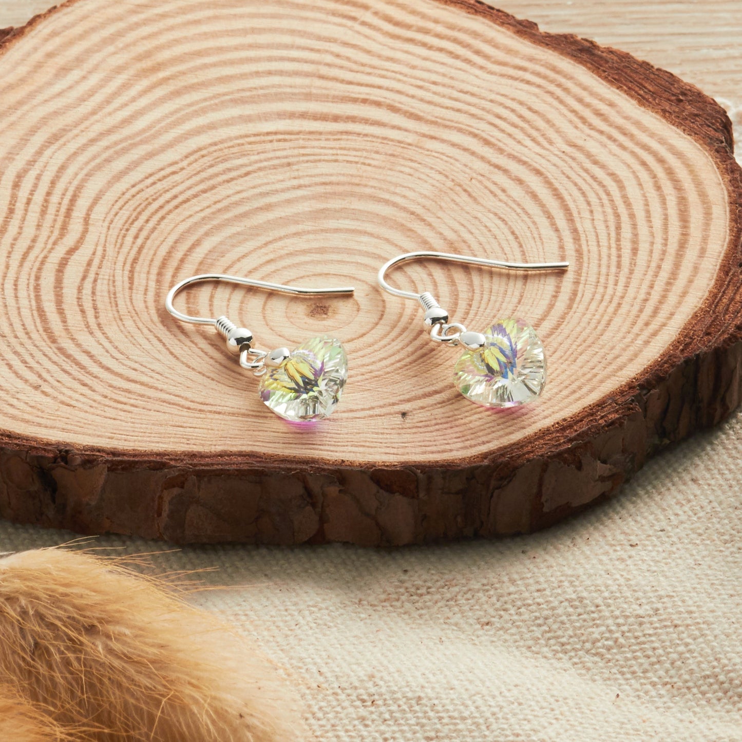 Sterling Silver Aurora Borealis Heart Earrings Created with Zircondia® Crystals