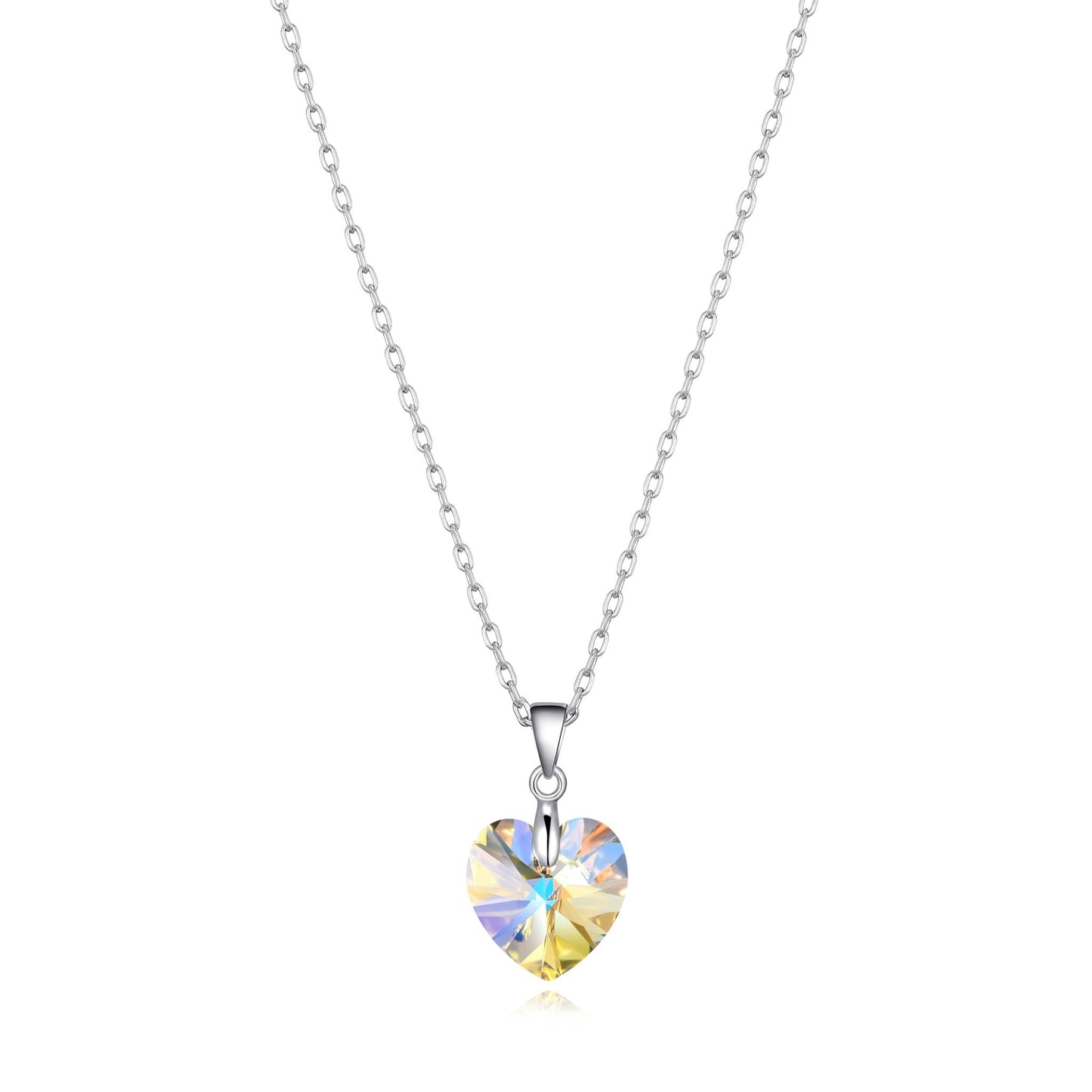 Sterling Silver Aurora Borealis Heart Necklace Created with Zircondia® Crystals