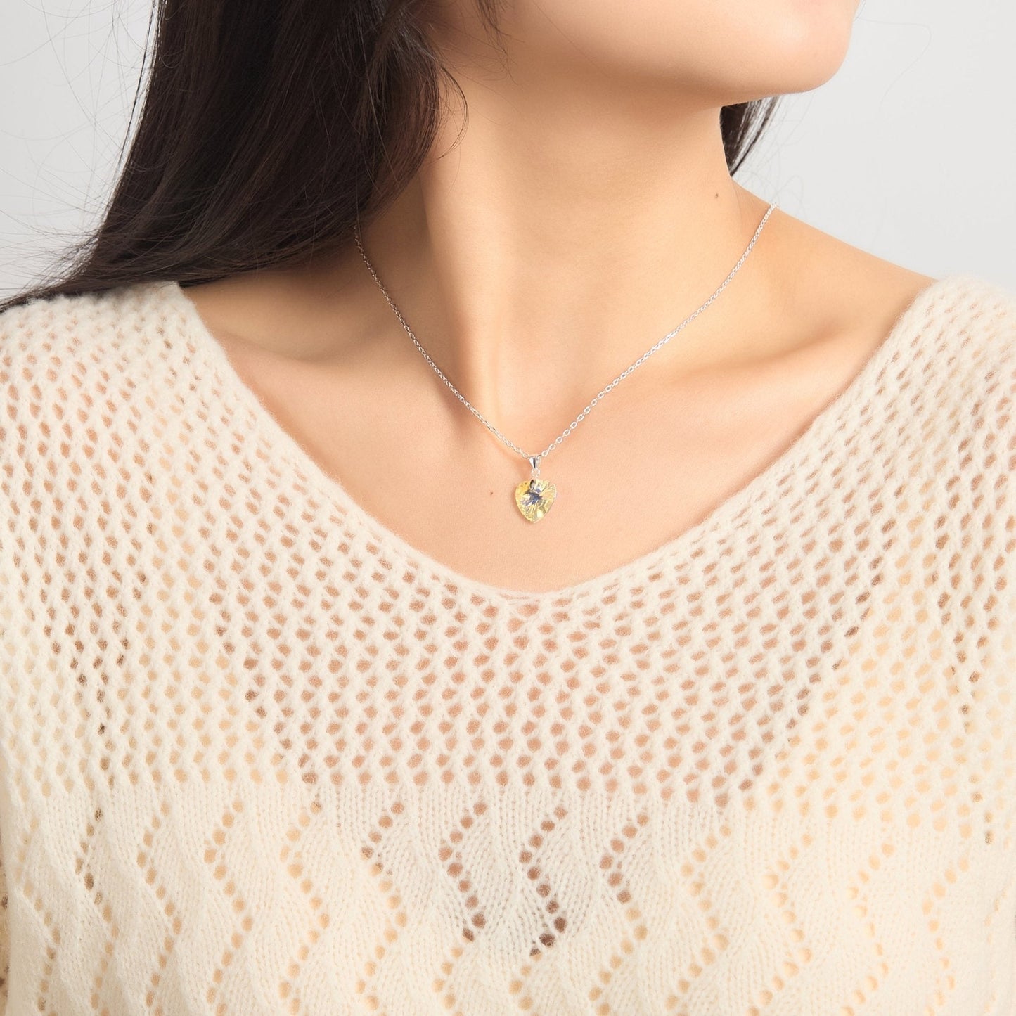 Sterling Silver Aurora Borealis Heart Necklace Created with Zircondia® Crystals