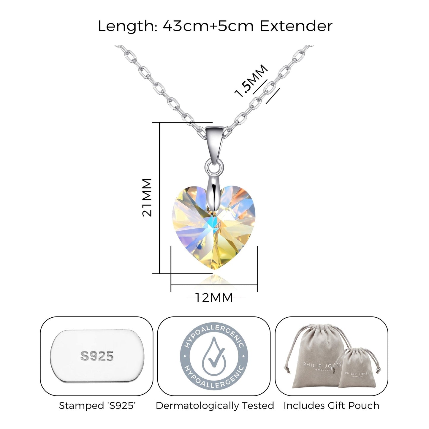 Sterling Silver Aurora Borealis Heart Necklace Created with Zircondia® Crystals