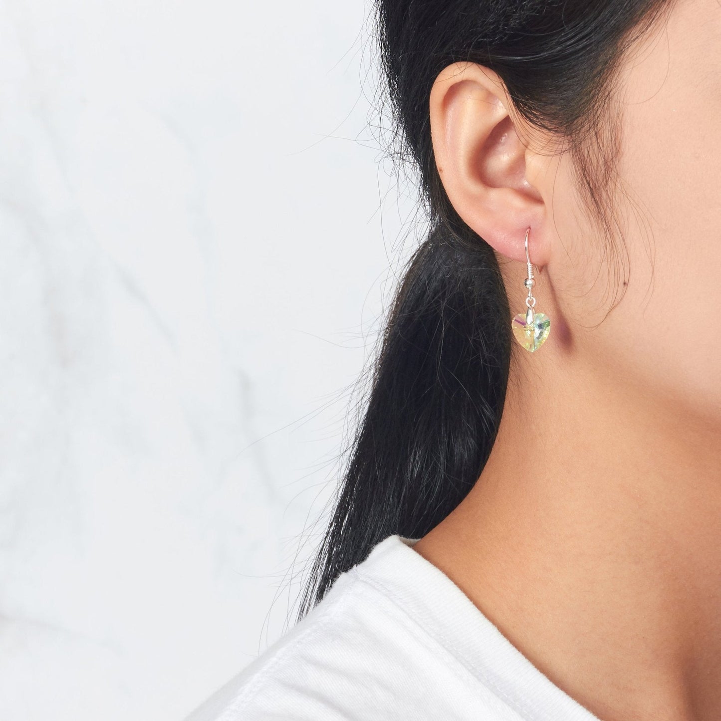 Sterling Silver Aurora Borealis Heart Set Created with Zircondia® Crystals