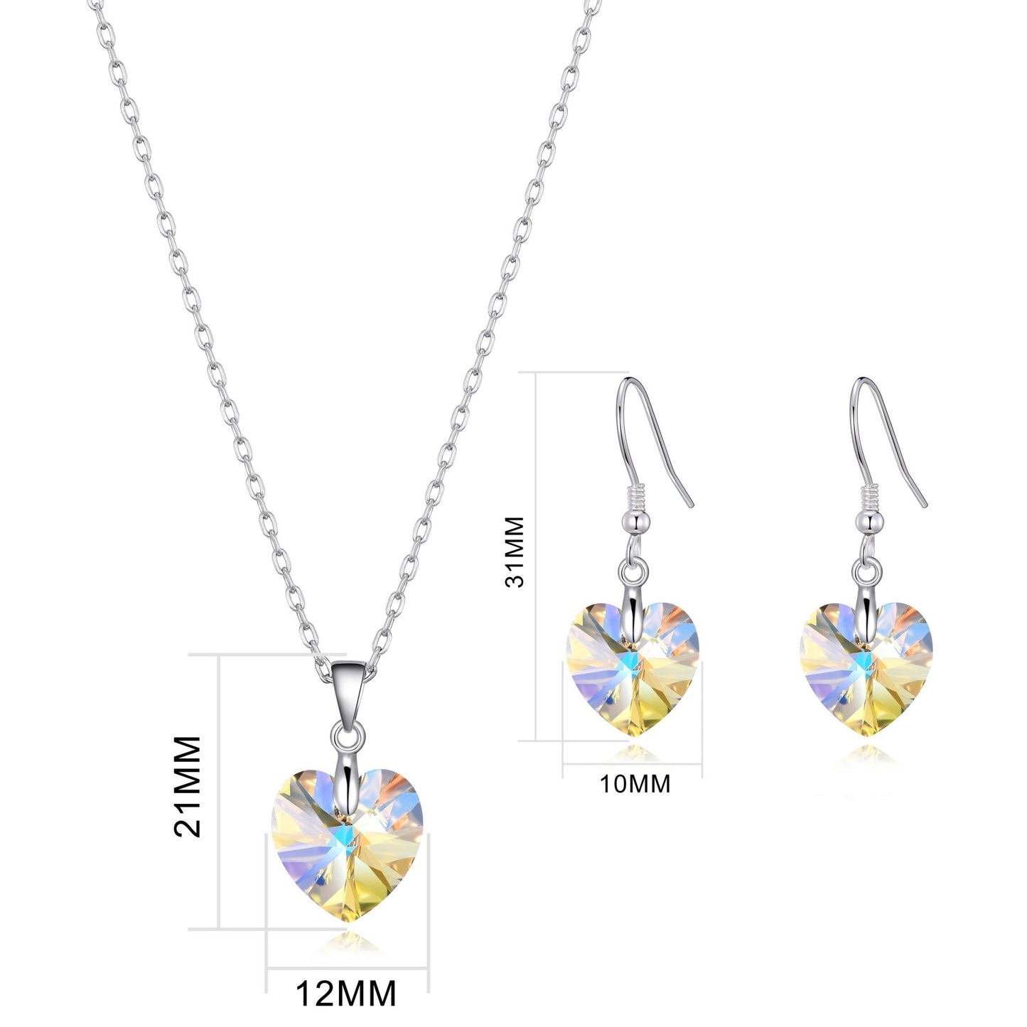 Sterling Silver Aurora Borealis Heart Set Created with Zircondia® Crystals