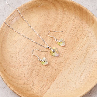 Sterling Silver Aurora Borealis Heart Set Created with Zircondia® Crystals