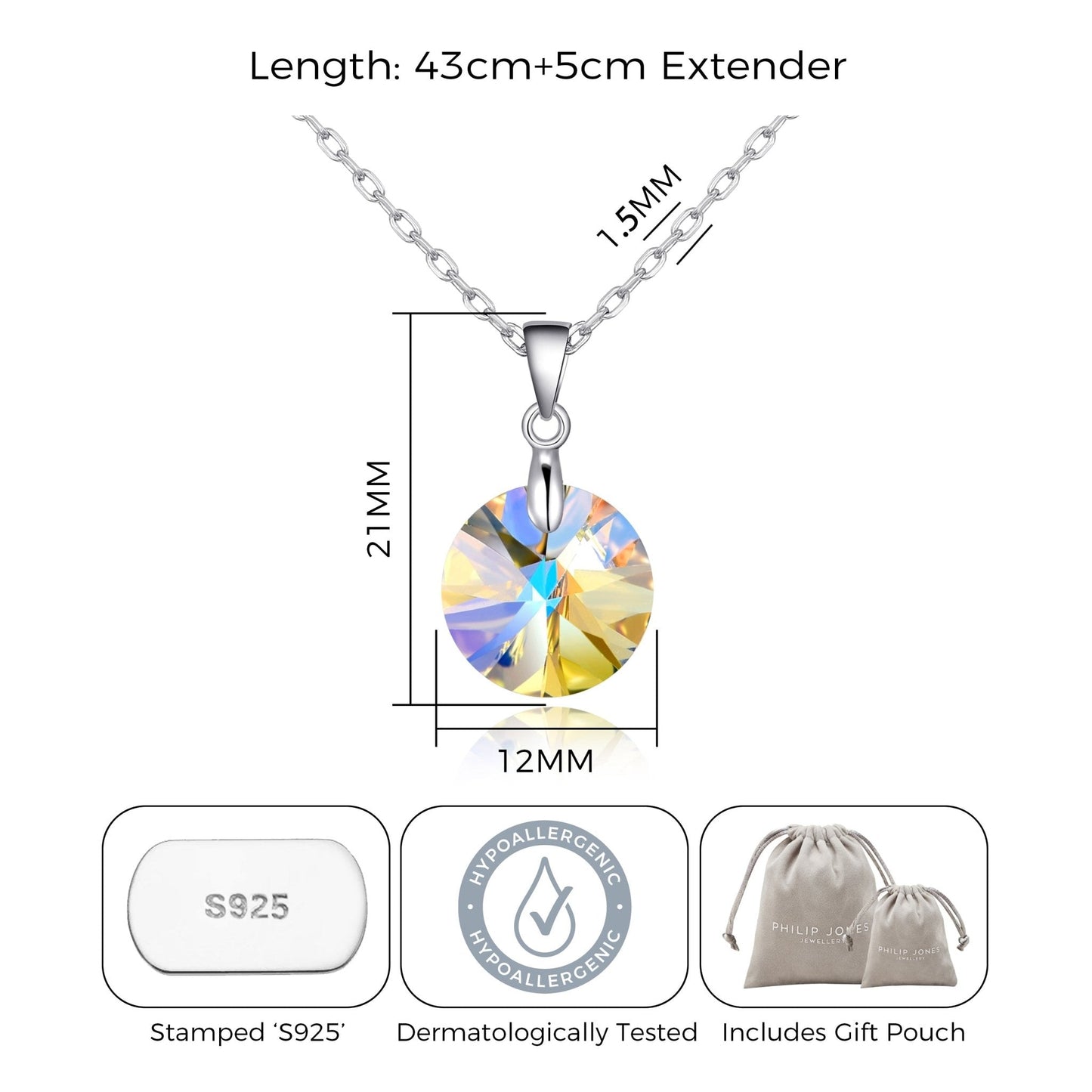 Sterling Silver Aurora Borealis Necklace Created with Zircondia® Crystals
