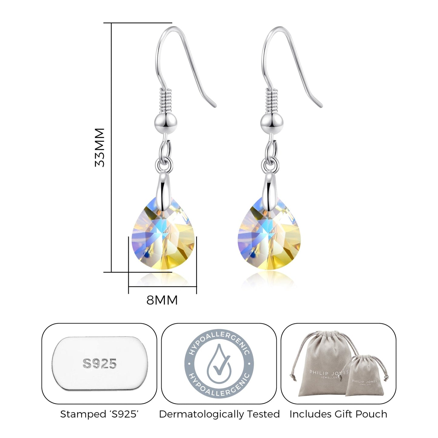 Sterling Silver Aurora Borealis Pear Earrings Created with Zircondia® Crystals