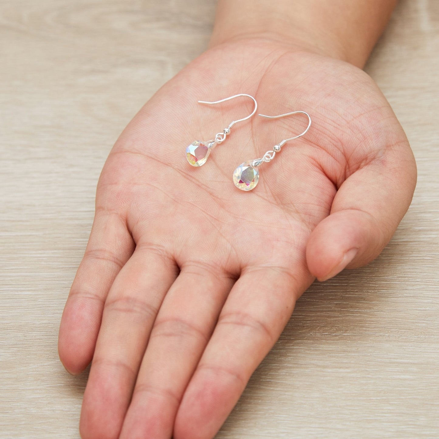 Sterling Silver Aurora Borealis Pear Earrings Created with Zircondia® Crystals