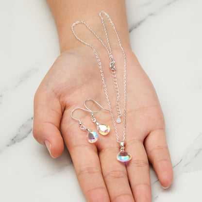 Sterling Silver Aurora Borealis Pear Set Created with Zircondia® Crystals