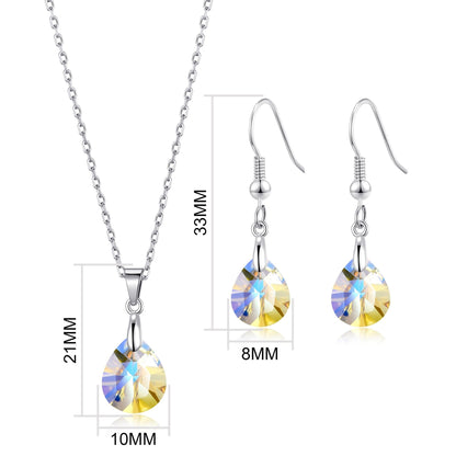 Sterling Silver Aurora Borealis Pear Set Created with Zircondia® Crystals