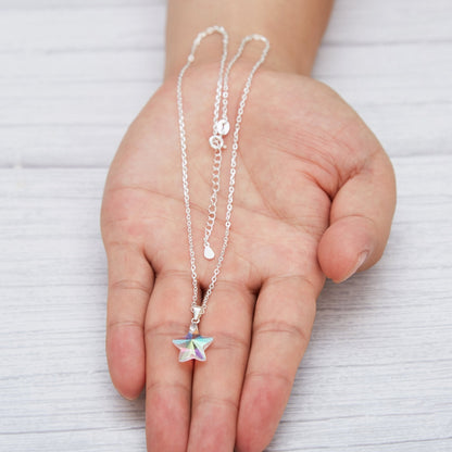 Sterling Silver Aurora Borealis Star Necklace Created with Zircondia® Crystals