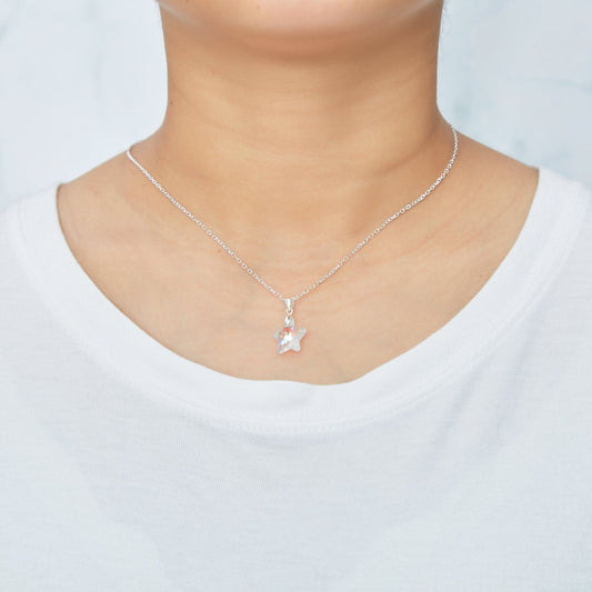 Sterling Silver Aurora Borealis Star Necklace Created with Zircondia® Crystals