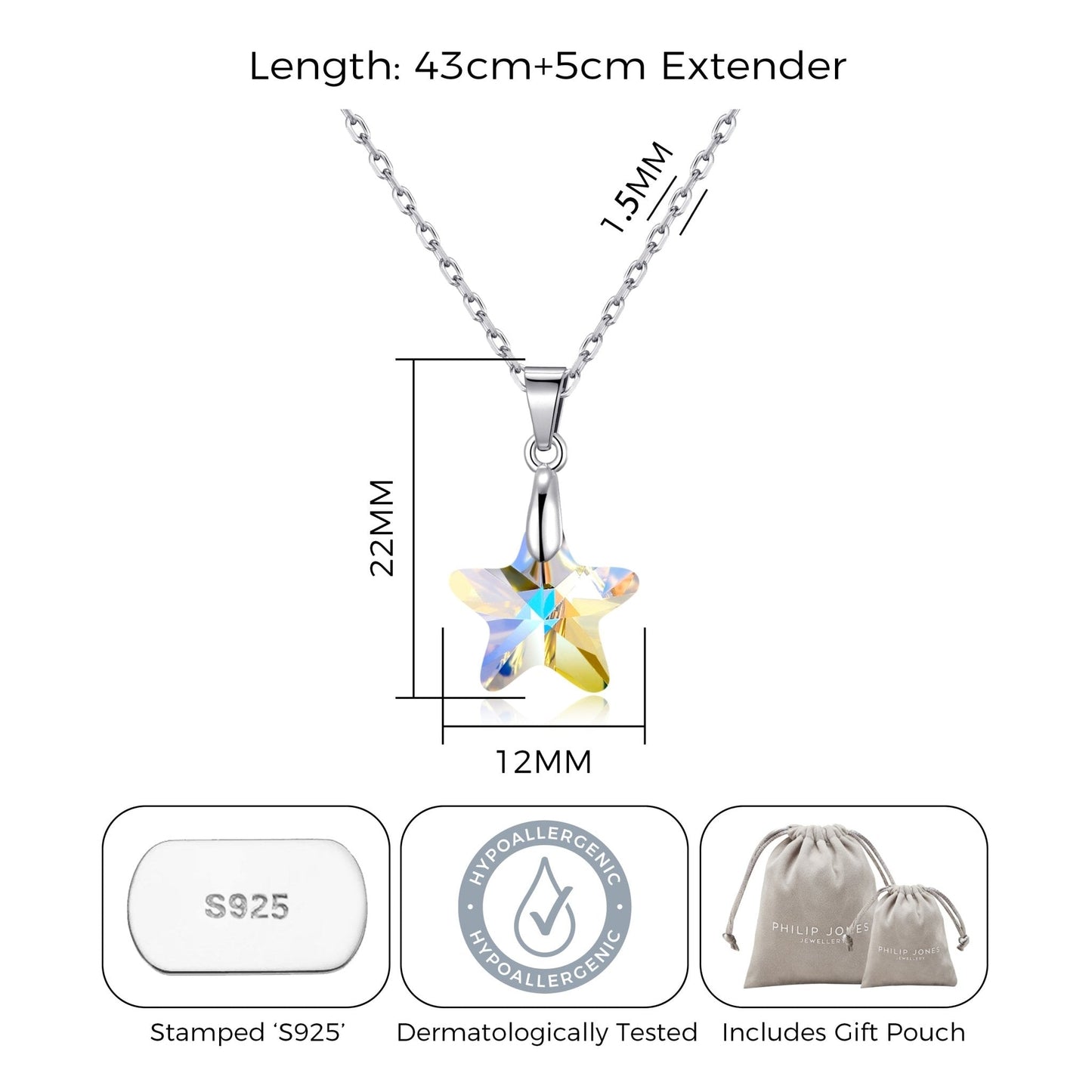 Sterling Silver Aurora Borealis Star Necklace Created with Zircondia® Crystals