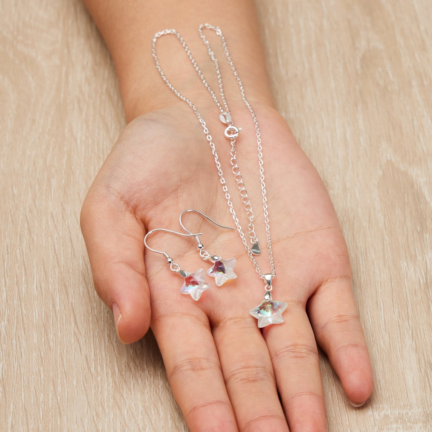 Sterling Silver Aurora Borealis Star Set Created with Zircondia® Crystals