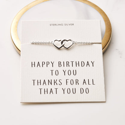 Sterling Silver Birthday Heart Link Bracelet